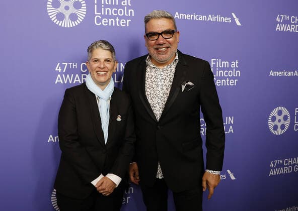 FLC President Lesli Klainberg and Senior Vice President of FLC and Executive Director of the New York Film Festival Eugene Hernandez arrive on the red carpet at the 47th Chaplin Award Gala honoring Cate Blanchett at Alice Tully Hall, Lincoln Center in New York City on Monday, April 25, 2022.  NYP20220425154 JohnxAngelillo