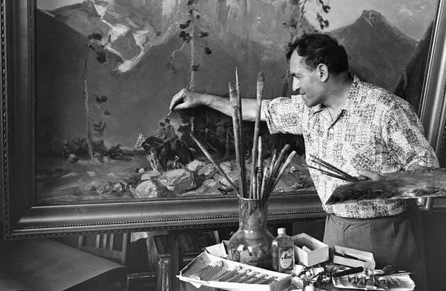 Grekov Studio of Wartime Artists 2650477 01.09.1963 Soviet artist Arkady Intezarov -- Merited Worker of Arts of Russia, a master battle painter. ???????? ????????? Sputnik Moscow Russia  Copyright: x????????x?????????x