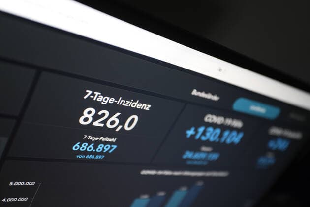Dashboard des RKI, die 7-Tage-Inzidenz liegt nun bei 826,0 7-Tage-Inzidenz, Dashboard des RKI auf einem Monitor am 28.04.2022 in Siegen Deutschland.