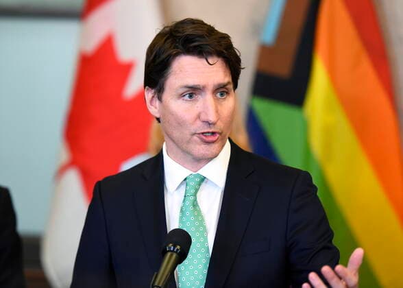 April 28, 2022, Ottawa, ON, CAN: Prime Minister Justin Trudeau speaks during an announcement on the ending of the Canadian Blood ServicesöÄÃ blood ban, in Ottawa, on Thursday, April 28, 2022. Ottawa CAN  - ZUMAc35_ 20220428_zaf_c35_021 Copyright: xJustinxTangx