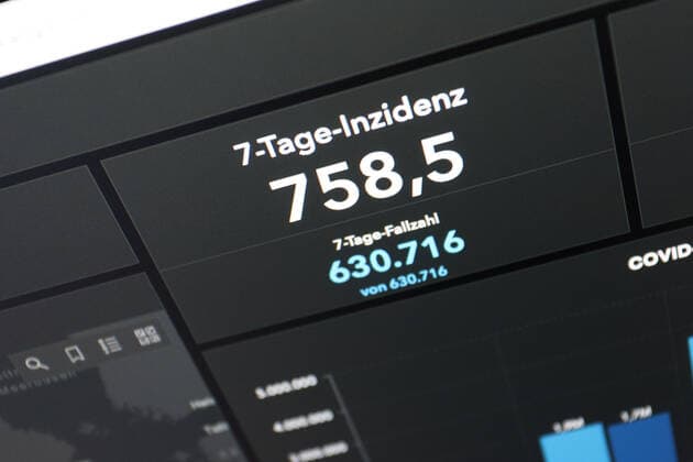 Dashboard des RKI, die 7-Tage-Inzidenz liegt nun bei 758,5 7-Tage-Inzidenz, Dashboard des RKI auf einem Monitor am 29.04.2022 in Siegen Deutschland.