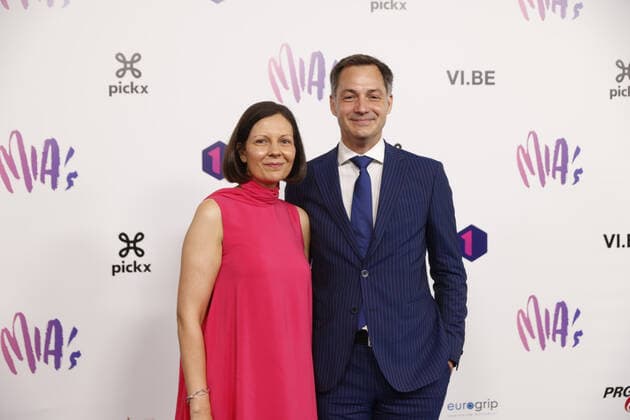 Prime Minister Alexander De Croo and his wife Annik Penders pictured on the red carpet at the arrival for the 14th edition of the MIA s (Music Industry Award) award show, in Brussels, Saturday 30 April 2022. The MIA awards are handed out by the VRT and VI.BE.  JAMESxARTHURxGEKIERE 34341832