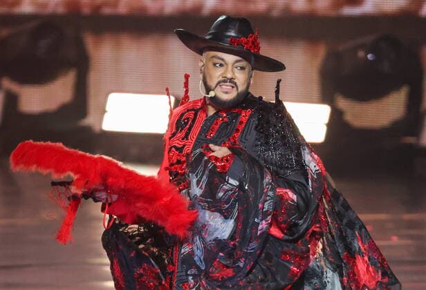 MOSCOW, RUSSIA â€“ APRIL 30, 2022: Singer Filipp Kirkorov performs during a concert titled Gold 55. The greatest hits marking his 55th birthday at the State Kremlin Palace. Vyacheslav Prokofyev TASS  TS12F32A