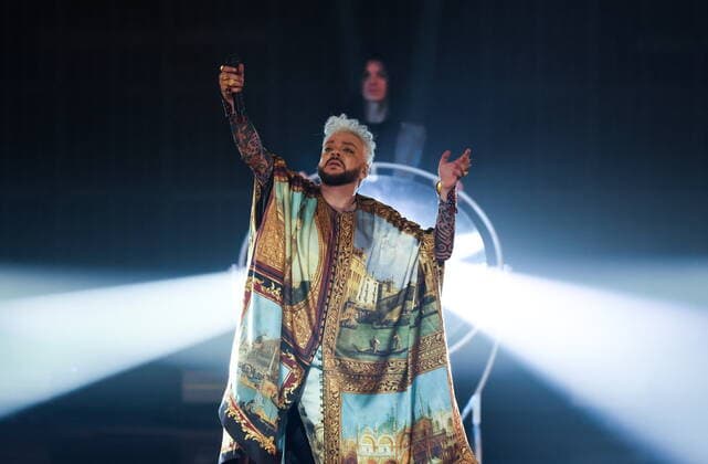 MOSCOW, RUSSIA â€“ APRIL 30, 2022: Singer Filipp Kirkorov performs during a concert titled Gold 55. The greatest hits marking his 55th birthday at the State Kremlin Palace. Vyacheslav Prokofyev TASS  TS12F34D