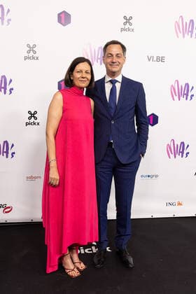 Prime Minister Alexander De Croo and his wife Annik Penders pictured on the red carpet at the arrival for the 14th edition of the MIA s (Music Industry Award) award show, in Brussels, Saturday 30 April 2022. The MIA awards are handed out by the VRT and VI.BE.  JAMESxARTHURxGEKIERE 34345808