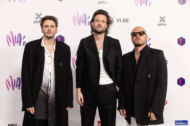 Oliver Symons, Mathieu Terryn and Simon Nuytten of Bazart pictured on the red carpet at the arrival for the 14th edition of the MIA s (Music Industry Award) award show, in Brussels, Saturday 30 April 2022. The MIA awards are handed out by the VRT and VI.BE.  JAMESxARTHURxGEKIERE 34345863
