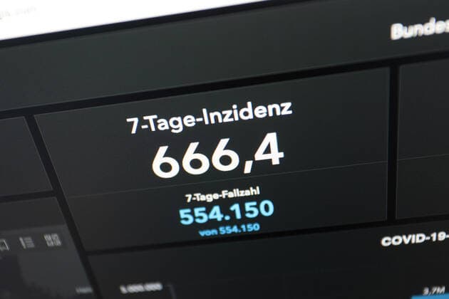 Dashboard des RKI, die 7-Tage-Inzidenz liegt nun bei 666,4 7-Tage-Inzidenz, Dashboard des RKI auf einem Monitor am 01.05.2022 in Siegen Deutschland.