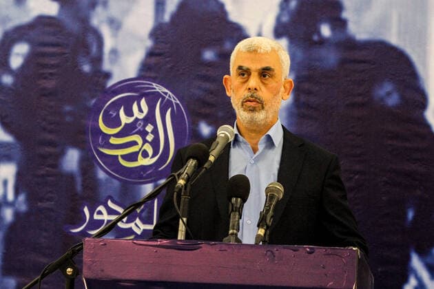 April 30, 2022, Gaza City, Gaza Strip, Palestine: Gaza, Palestine. 30 April 2022. The head of the Islamic Resistance Movement of Hamas, Yahya Sinwar delivers a speech to political and military officials, and to academics, during a meeting in Gaza City. In his speech Sinwar mentioned the recent incursions by Israeli forces at the Al Aqsa Mosque, and the position of the United Arab List and the Knesset member Mansour Abbas in IsraelÃ¢â‚¬â ¢s coalition government Gaza City Palestine - ZUMAd99_ 20220430_zap_d99_027 Copyright: xAhmadxHasaballahx
