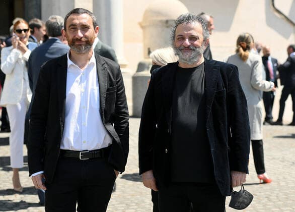 May 2, 2022, ROME: Italian directors Antonio (L) and Marco (R) Manetti (Manetti Bros) leave after the presentation of the David di Donatello Award 2022 at the Quirinale Palace in Rome, Italy, 02 May 2022. The David di Donatello award is a film prize presented annually to honor the best of Italian and foreign motion picture productions.ANSA ETTORE FERRARI ROME - ZUMAa110 20220502_zaf_a110_043 Copyright: xEttorexFerrarix