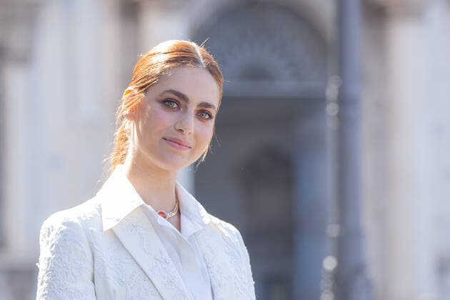 Italy: Nominees for David di Donatello 2022 Awards in Rome Miriam Leone in front of entrance to Quirinal Palace in Rome for presentation ceremony of nominations for David di Donatello 2022 awards Rome Italy Copyright: MatteoxNardone