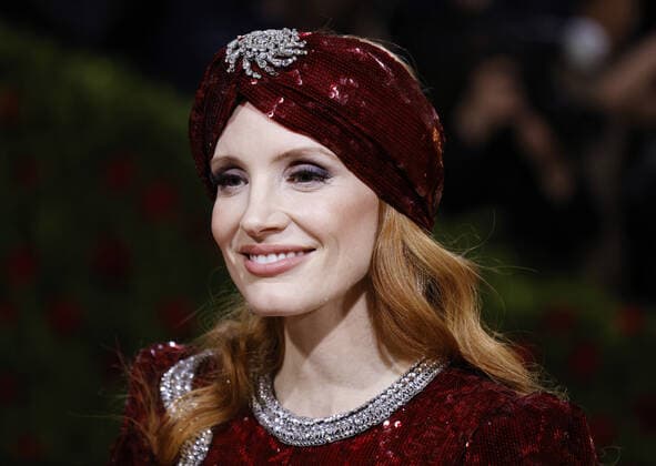 Jessica Chastain arrives on the red carpet for The Met Gala at The Metropolitan Museum of Art celebrating the Costume Institute opening of In America: An Anthology of Fashion in New York City on Monday, May 2, 2022.  NYP20220502280 JOHNxANGELILLO