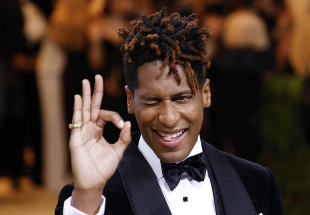 Jon Batiste arrives on the red carpet for The Met Gala at The Metropolitan Museum of Art celebrating the Costume Institute opening of In America: An Anthology of Fashion in New York City on Monday, May 2, 2022.  NYP20220502351 JOHNxANGELILLO