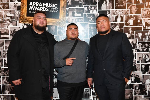 2022 APRA MUSIC AWARDS, HP Boys (L-R) Tino Taito, Junior Mika and Samoa Funa pose for photos during the 2022 APRA Music Awards at Melbourne Town Hall in Melbourne, Tuesday, May 3, 2022. ( NO ARCHIVING, EDITORIAL USE ONLY, NO USE IN BOOKS WITHOUT CONSENT MELBOURNE VIC AUSTRALIA  Copyright: xJAMESxROSSx 20220503001654529583