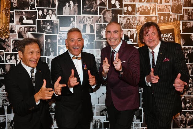 2022 APRA MUSIC AWARDS, (L-R) Jeff Fatt, Anthony Field, Greg Page and Murray Cook of The Wiggles pose for a photo during the 2022 APRA Music Awards at Melbourne Town Hall in Melbourne, Tuesday, May 3, 2022. ( NO ARCHIVING, EDITORIAL USE ONLY, NO USE IN BOOKS WITHOUT CONSENT MELBOURNE VIC AUSTRALIA  Copyright: xJAMESxROSSx 20220503001654559320