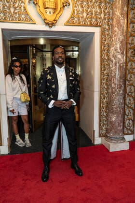 NY: Met Gala 2022 departures from The Pierre hotel Yahya Abdul-Mateen II wearing dress by Thom Browne departs The Pierre Hotel for the 2022 Met Gala on a theme In America: An Anthology of Fashion with dress code calls for gilded glamour New York New York United States Copyright: LevxRadin
