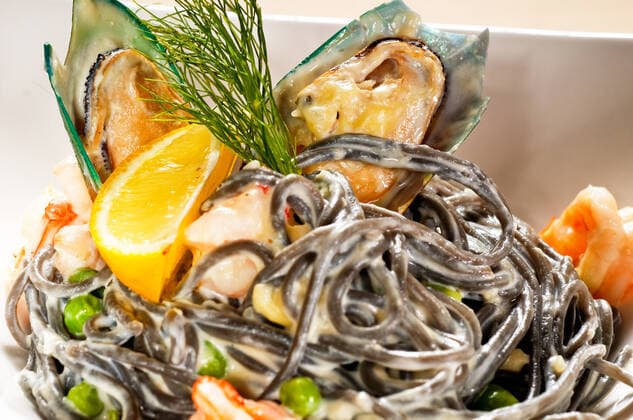 fresh seafood black squid ink coulored spaghetti pasta tipycal italian food , 2041309.jpg, black, clam, cuisine, delicious, diet, dining, dinner, dish, eat, fish, food, fresh, garlic, garnish, gourmet, green, healthy, herbs, italian, italy, lunch, meal, mediterranean, mussel, mussels, noodles, parsley, pasta, plate, prawn, prepared, red, sauce, sea, seafood, shell, shellfish, shrimp, spaghetti, spice, tasty, vegetable, white, oyster, dill, squid-ink-black-pasta,