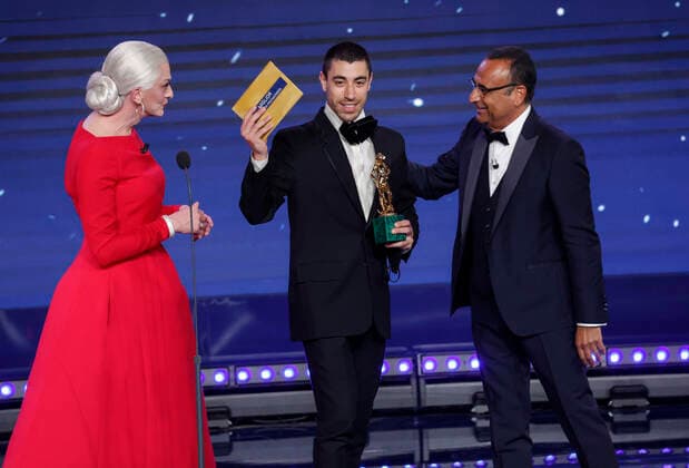May 3, 2022, ROME, Italia: Italian actor Eduardo Scarpetta at Cinecitta studios receives award for Best Supporting Actor for his role in Qui rido io during the 67th edition of the David di Donatello Awards, in Rome, Italy, 3 May 2022. ANSA GIUSEPPE LAMI ROME Italia  - ZUMAa110 20220503_zaf_a110_002 Copyright: xGiuseppexLamix