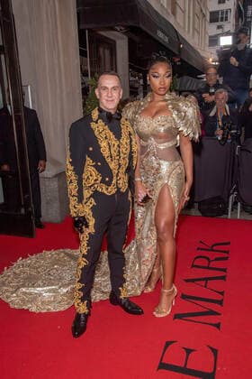 May 2, 2022, New York, United States: Jeremy Scott and Megan Thee Stallion wearing Moschino depart The Mark Hotel for 2022 Met Gala in New York City. New York United States - ZUMAs197 20220502_zaa_s197_411 Copyright: xRonxAdarx