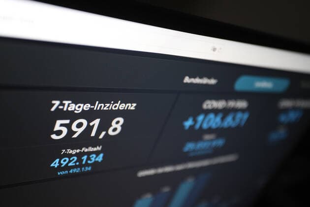 Dashboard des RKI, die 7-Tage-Inzidenz liegt nun bei 591,8 7-Tage-Inzidenz, Dashboard des RKI auf einem Monitor am 04.05.2022 in Siegen Deutschland.