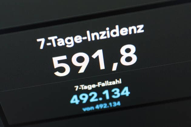 Dashboard des RKI, die 7-Tage-Inzidenz liegt nun bei 591,8 7-Tage-Inzidenz, Dashboard des RKI auf einem Monitor am 04.05.2022 in Siegen Deutschland.