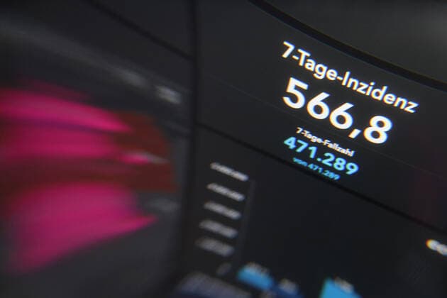 Dashboard des RKI, die 7-Tage-Inzidenz liegt nun bei 566,8 7-Tage-Inzidenz, Dashboard des RKI auf einem Monitor am 05.05.2022 in Siegen Deutschland.