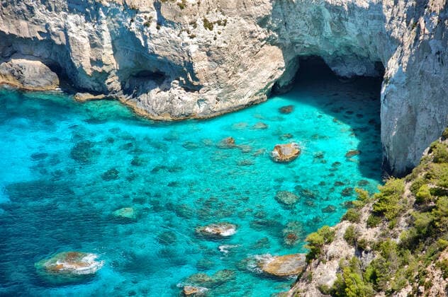 Creative Highlights World Panoramic view of Kryfo beach and caves in Keri, Zakynthos, Greece. , 2080707.jpg, beach, beautiful, blue, cave, cliff, coast, colorful, country, edge, europe, greece, greek, green, height, high, hilltop, holiday, ionian, island, keri, kryfo, landscape, mediterranean, mountain, natural, nature, ocean, outdoor, panorama, panoramic, rocks, rocks, rocky, rural, scenery, scenic, sea, seashore, shore, summer, sun, sunshine, tourism, travel, vacation, view, water, zakinthos, zakynthos, zante,