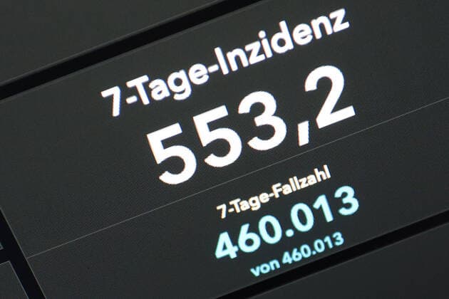 Dashboard des RKI, die 7-Tage-Inzidenz liegt nun bei 553,2 7-Tage-Inzidenz, Dashboard des RKI auf einem Monitor am 06.05.2022 in Siegen Deutschland.