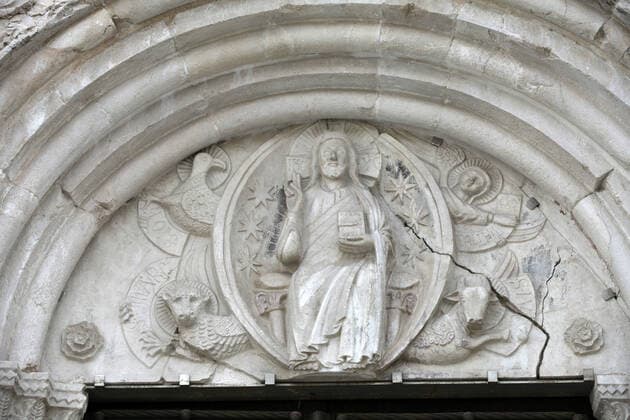 Portal of the Cathedral in Venzone , 14756806.jpg, carnia, church, circle, building, duomo, earthquake, finding, friuli, gemona, italy, medieval, middle, ages, mummies, religious, remember, renaissance, salme, tourism, venzone, visito, romanesque, venezia, julia, stone, religion, architecture, exterior, cathedral, picturesque, art, old, portal, facade, gate, entree, sculpture, relief, bas, arch,