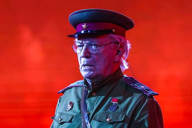 MOSCOW, RUSSIA - MAY 6, 2022: Actor Aristarkh Livanov recites poetry in a concert titled Lessons of History at the State Kremlin Palace, in the run-up to Victory Day marking the 77th anniversary of Allied Victory in WWII. The concert features popular Russian theater and film artists, while most of the spectators are WWII war and labour veterans. Artyom Geodakyan TASS  TS12FF18