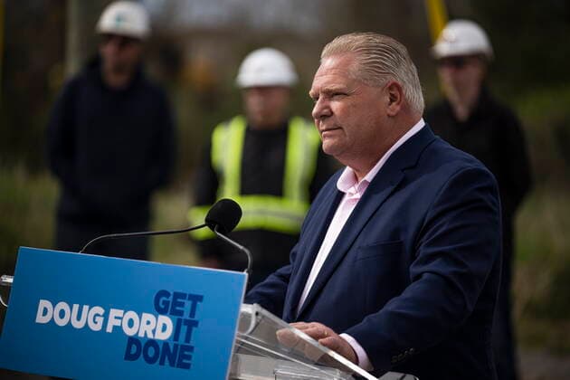 May 6, 2022, Bowmanville, ON, CANADA: Ontario Premier Doug Ford makes an announcement about building transit and highways, during an election campaign event in Bowmanville, Ont., Friday, May 6, 2022. Bowmanville CANADA  - ZUMAc35_ 20220506_zaf_c35_068 Copyright: xAaronxVincentxElkaimx