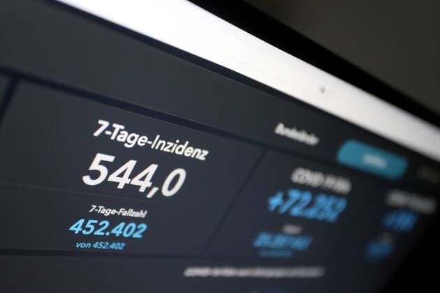 Dashboard des RKI, die 7-Tage-Inzidenz liegt nun bei 544,0 7-Tage-Inzidenz, Dashboard des RKI auf einem Monitor am 07.05.2022 in Siegen Deutschland.