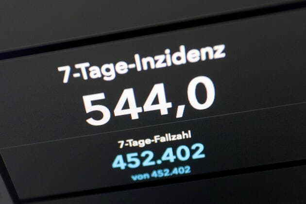 Dashboard des RKI, die 7-Tage-Inzidenz liegt nun bei 544,0 7-Tage-Inzidenz, Dashboard des RKI auf einem Monitor am 07.05.2022 in Siegen Deutschland.