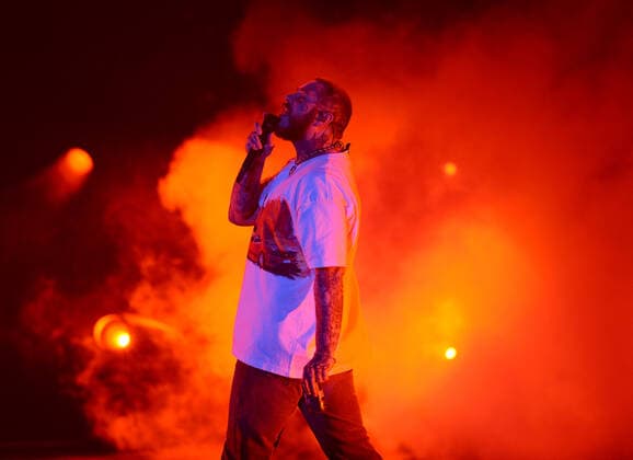 HOLLYWOOD FL - MAY 06: Post Malone performs during the Formula 1 Miami Grand Prix Concert at Hard Rock Live held at the Seminole Hard Rock Hotel & Casino on May 6, 2022 in Hollywood, Florida. Copyright: xmpi04x