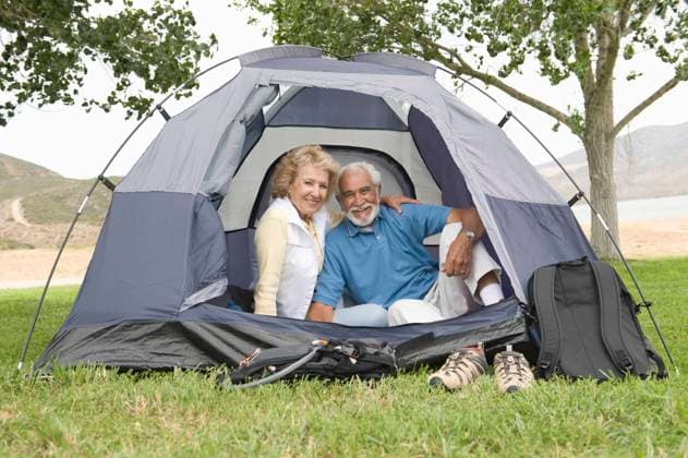Senior couple at entrance to tent, model released, , property released, , 10124970.jpg, Outdoors,Day,Couple,Smiling,people,Arm Around,Sitting,Two People,Senior Adult,Senior Woman,Active Seniors,Grey Hair,Beard,Retirement,Woman,70s Adult,leisure activity,Camping,Backpack,Countryside,Nature,Footwear,Caucasian,outside,Tree,inside,Tent,Looking At Camera,camping equipment,rural,retired,Senior Couple,70-75 Years,75-80 years,Walking Boots,Outdoor Activity,Camping Pitch, California