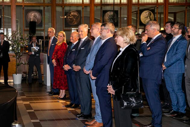 King Philippe - Filip of Belgium (C) and Vice-prime minister and Mobility Minister Georges Gilkinet pictured during a royal visit to Train World, for the openning of the new temporary exposition Royals & Trains , in Brussels, Monday 09 May 2022. This temporary exhibition highlights the historical links between the royal family and the railroads. It brings together period objects and unpublished archives from the SNCB and the Royal Palace. It also allows to admire five royal cars, most of which are presented to the public for the first time.  HATIMxKAGHAT 34681486