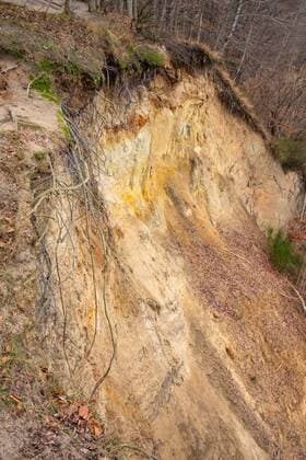Creative Highlights World Subsiding slope of Klif Orlowski Cliff - loess steep shore undermined by Baltic Sea waves in Gdynia Orlowo in Pomerania region of Poland  BEW1E06E0E8