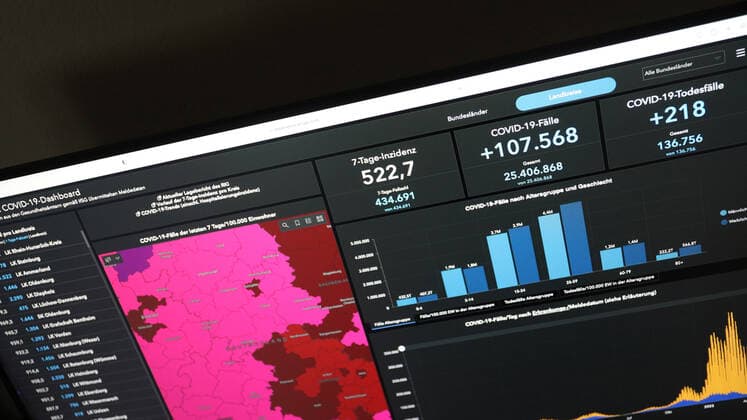 Dashboard des RKI, die 7-Tage-Inzidenz liegt nun bei 522,7 7-Tage-Inzidenz, Dashboard des RKI auf einem Monitor am 10.05.2022 in Siegen Deutschland.