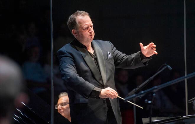 Conductor David Robert Coleman performs with Moravian Philharmonic during the opening concert of pianist and composer Uri Caine at the American Spring International Music Festival in Prague, Czech Republic, May 10, 2022. (CTKxPhoto MichaelaxRihova) CTKPhotoP2022051008594  mir 1