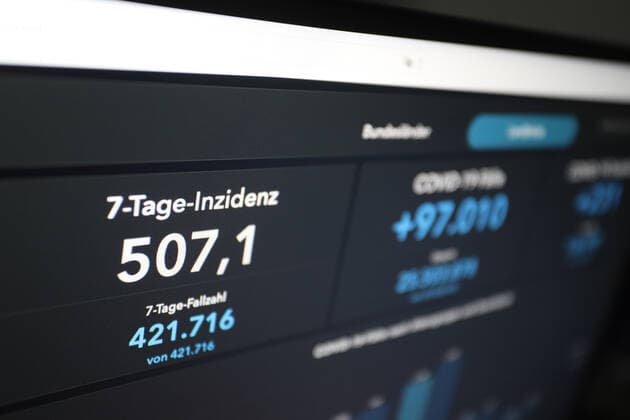 Dashboard des RKI, die 7-Tage-Inzidenz liegt nun bei 507,1 7-Tage-Inzidenz, Dashboard des RKI auf einem Monitor am 11.05.2022 in Siegen Deutschland.