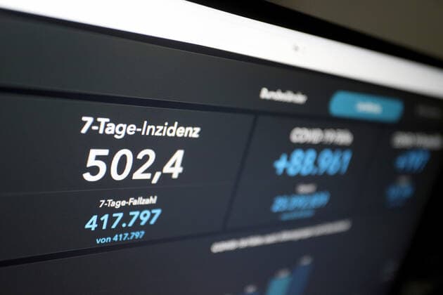 Dashboard des RKI, die 7-Tage-Inzidenz liegt nun bei 502,4 7-Tage-Inzidenz, Dashboard des RKI auf einem Monitor am 12.05.2022 in Siegen Deutschland.