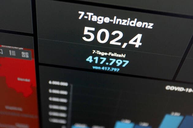 Dashboard des RKI, die 7-Tage-Inzidenz liegt nun bei 502,4 7-Tage-Inzidenz, Dashboard des RKI auf einem Monitor am 12.05.2022 in Siegen Deutschland.
