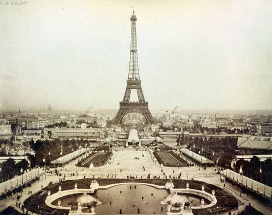 Eiffel Tower and Champ de Mars, Paris Eiffel Tower and Champ de Mars seen from TrocadÃ©ro Palace, Paris Exposition, 1889 Copyright: xPhoto12 AnnxRonanxPicturexLibraryx ARP18A09_044