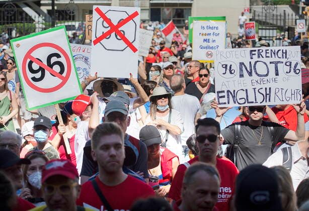 May 14, 2022, Montreal, PQ, Canada: People take part in a demonstration against Bill 96 in Montreal, Saturday, May 14, 2022. Montreal Canada  - ZUMAc35_ 20220514_zaf_c35_003 Copyright: xGrahamxHughesx