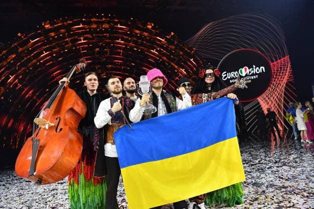 May 15, 2022, Turin: Kalush Orchestra from Ukraine celebrates onstage after winning the 66th annual Eurovision Song Contest (ESC 2022) in Turin, Italy, 15 May 2022. ANSA ALESSANDRO DI MARCO Turin - ZUMAa110 20220515_zaf_a110_014 Copyright: xAlessandroxDixMarcox