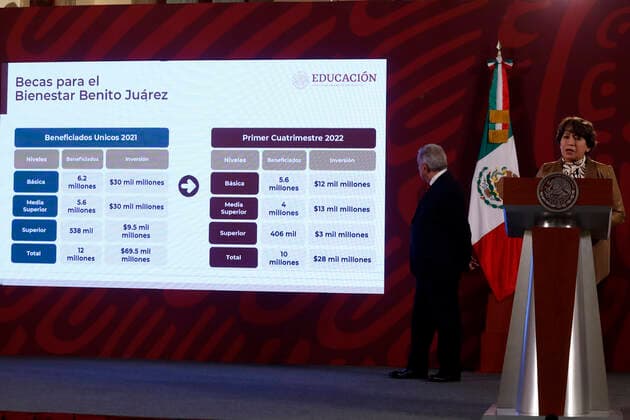 Mexican President Lopez Obrador Daily News Conference MEXICO CITY, MEXICO - MAY 16, 2022: Mexico s Public Education Minister Delfina Gomez talks during Lopez Obrador daily morning news conference about salary increase for teachers at National Palace. On May 16, 2022 In Mexico City, Mexico. (Photo by Luis Barron Eyepix Group) Copyright: xLuisxBarronx xEyepixxGroupx EYEPIX_LB_16052022_65477