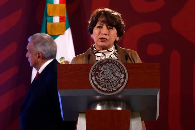 Mexican President Lopez Obrador Daily News Conference MEXICO CITY, MEXICO - MAY 16, 2022: Mexico s Public Education Minister Delfina Gomez talks during Lopez Obrador daily morning news conference about salary increase for teachers at National Palace. On May 16, 2022 In Mexico City, Mexico. (Photo by Luis Barron Eyepix Group) Copyright: xLuisxBarronx xEyepixxGroupx EYEPIX_LB_16052022_65478