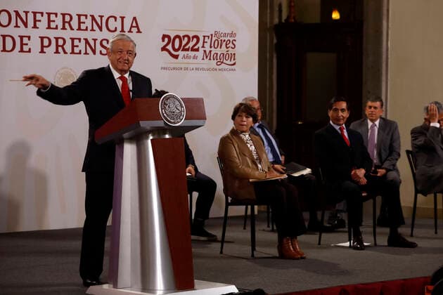 Mexican President Lopez Obrador Daily News Conference MEXICO CITY, MEXICO - MAY 16, 2022: Mexican President AndrÃ s Manuel Lopez Obrador talks during his daily morning news conference about salary increase for teachers at National Palace. On May 16, 2022 In Mexico City, Mexico. (Photo by Luis Barron Eyepix Group) Copyright: xLuisxBarronx xEyepixxGroupx EYEPIX_LB_16052022_65473