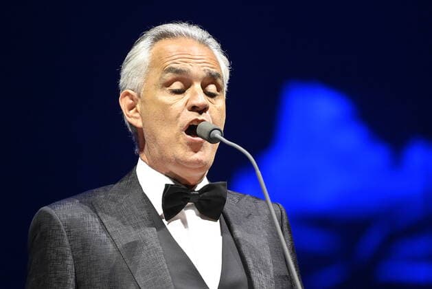 Italian opera singer Andrea Bocelli performs together with the Czech National Symphony Orchestra during the Believe World Tour 2022 in O2 Arena in Prague, Czech Republic, May 17, 2022. (CTKxPhoto VitxSimanek) CTKPhotoP2022051708743 