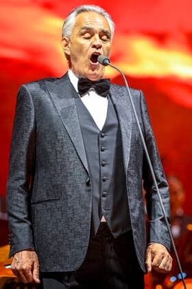 Italian opera singer Andrea Bocelli performs together with the Czech National Symphony Orchestra during the Believe World Tour 2022 in O2 Arena in Prague, Czech Republic, May 17, 2022. (CTKxPhoto VitxSimanek) CTKPhotoP2022051708908  VIS 001