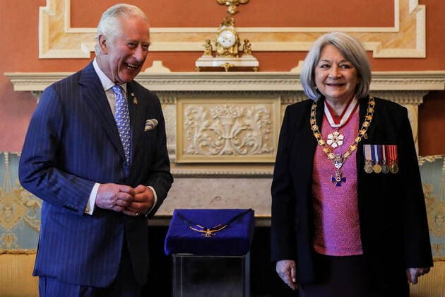 May 18, 2022, OTTAWA, ON, CANADA: Britain s Prince Charles stands next to Canada s Governor General Mary Simon, while attending the Order of Military Merit Investiture Ceremony, on the second day of the Canadian 2022 Royal Tour, in Ottawa on Wednesday, May 18, 2022. OTTAWA CANADA  - ZUMAc35_ 20220518_zaf_c35_025 Copyright: xCarlosxOsoriox